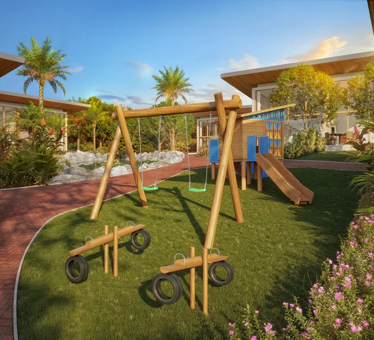 Perspectiva do playground em madeira do Alameda das Artes