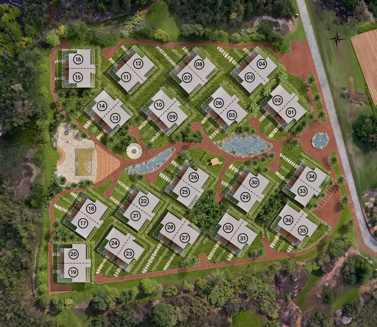 Implantação ilustrativa do Alameda das Artes, com residências e áreas verdes