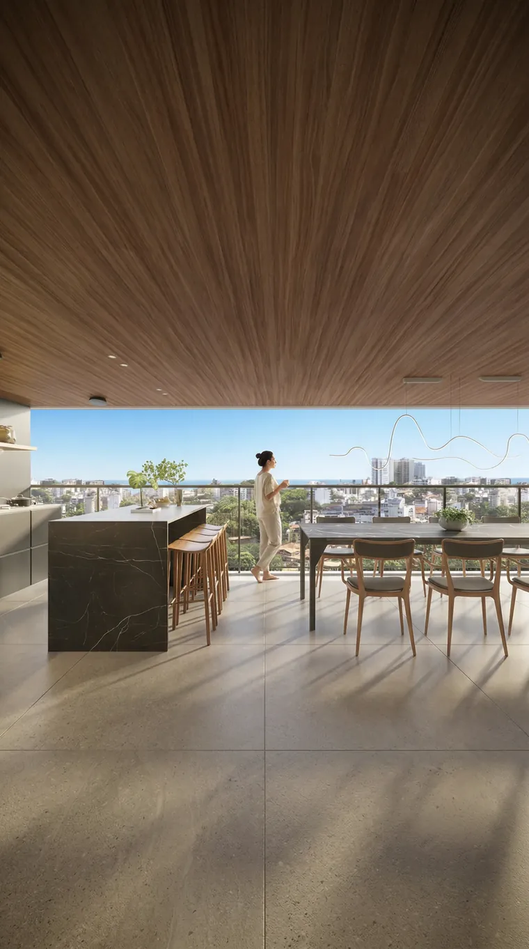 Perspectiva da varanda gourmet do Arvoredo Residencial