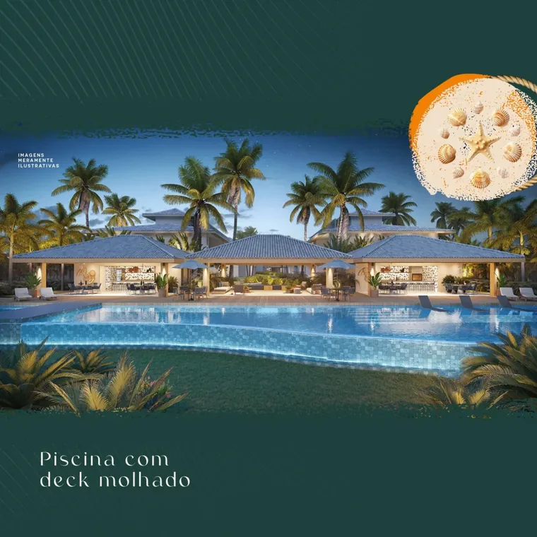 Perspectiva da piscina com deck molhado do Porto Itacimirim Residence