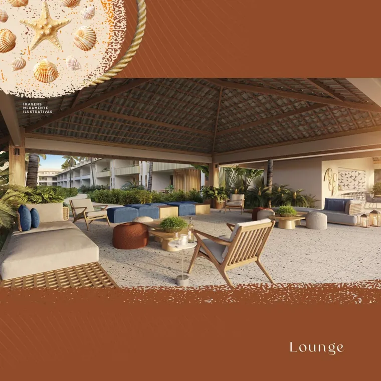 Perspectiva do lounge aberto do Porto Itacimirim Residence